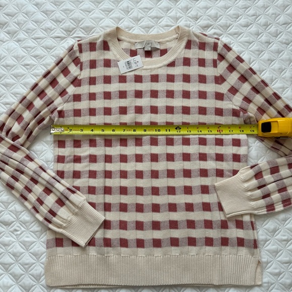 NWT LOFT Gingham Crewneck Pullover Long Sleeve Sweater Beige Rust - Size M - Picture 4 of 12